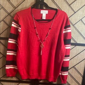 Alfred Dunner Red Striped Women's Sweater